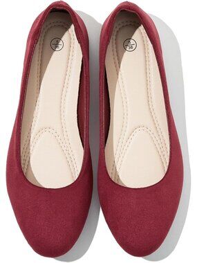 Women's Wine Round Toe Dressy Comfortable Suede Ballerina Ballet Flats